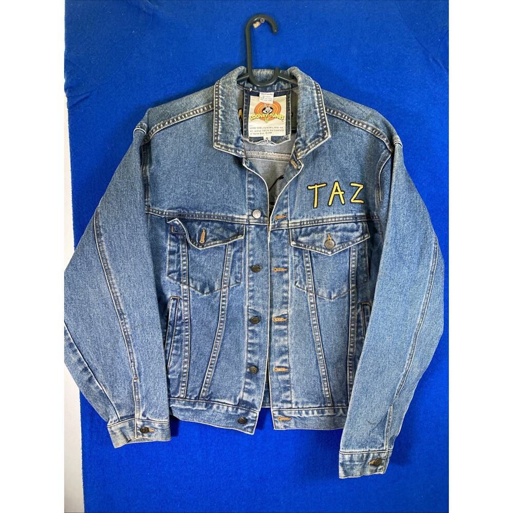 Vintage 90s Warner Bros Taz Looney Tunes Embroidered Denim Jacket Womens Small - Picture 15 of 16